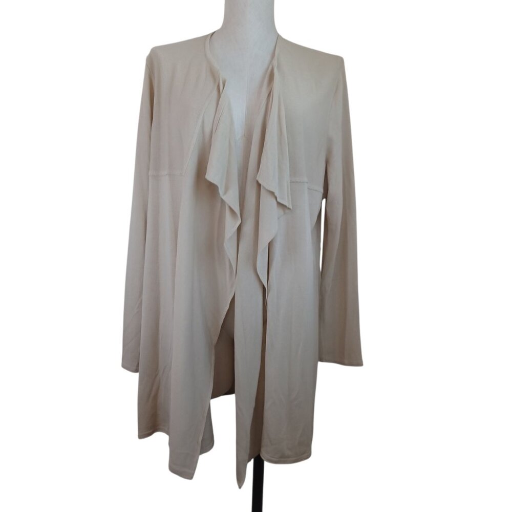 Devernois Paris Sweater Cardigan Womens Medium Large Waterfall Style Tan Viscose